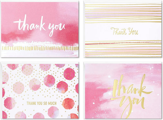 Hallmark Thank You Cards Assortment, Pink and Gold Watercolor (40 Thank You Notes with Envelopes for Wedding, Bridal Shower, Baby Shower, Business, Graduation)