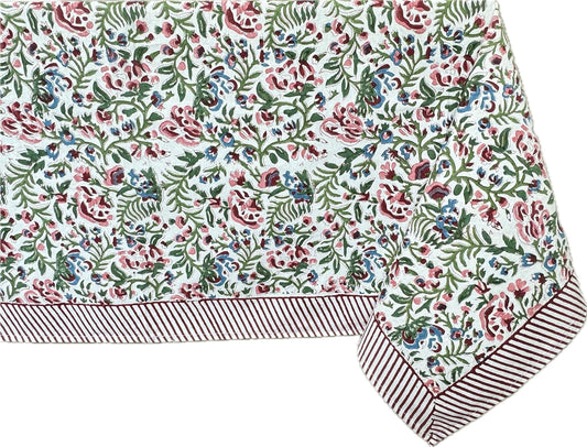 ATOSII Ambrosia 100% Cotton Rectangle Boho Spring Summer Tablecloth, Handblock Floral Table Cloth Linen for Kitchen Dining I Parties Wedding Outdoors Easter I 72 X 140 Inches I 12 Seater