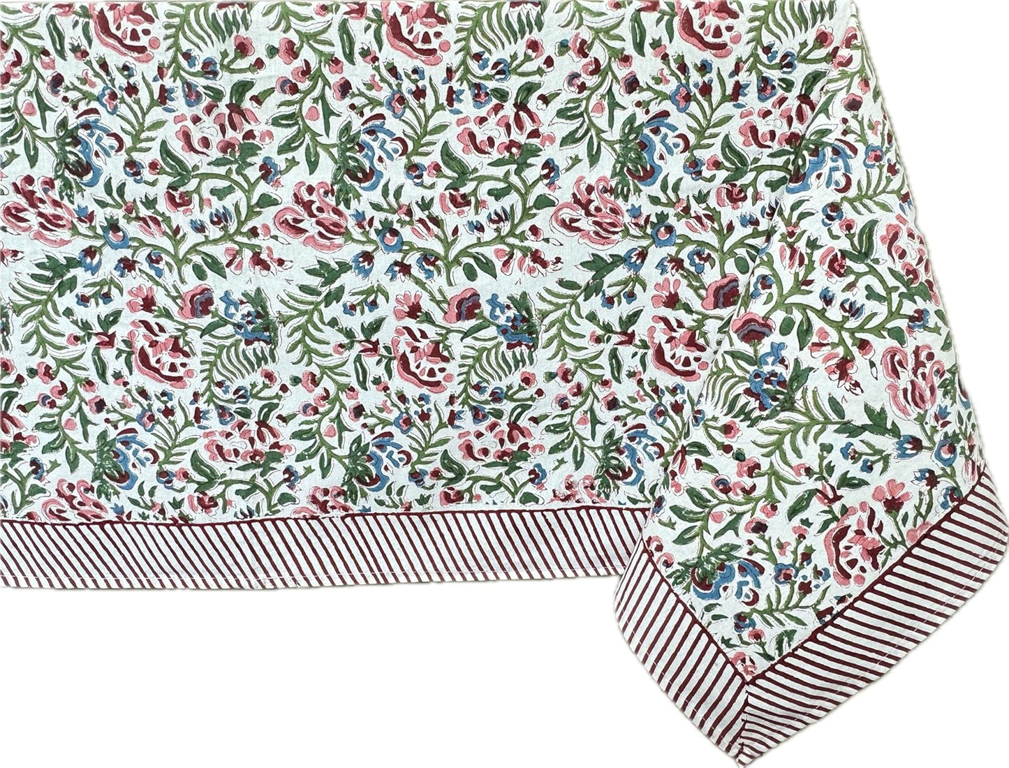 ATOSII Ambrosia 100% Cotton Rectangle Boho Spring Summer Tablecloth, Handblock Floral Table Cloth Linen for Kitchen Dining I Parties Wedding Outdoors Easter I 72 X 120 Inches I 10 Seater