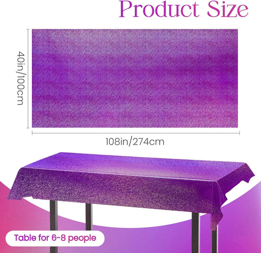 1 Piece Purple Holographic Laser Tablecloths Iridescence Shiny Table Covers 40" x 108" Aqua Foil Rectangle Table cloths for Halloween Undersea Ocean Birthday Party Winner Wedding Party Décor