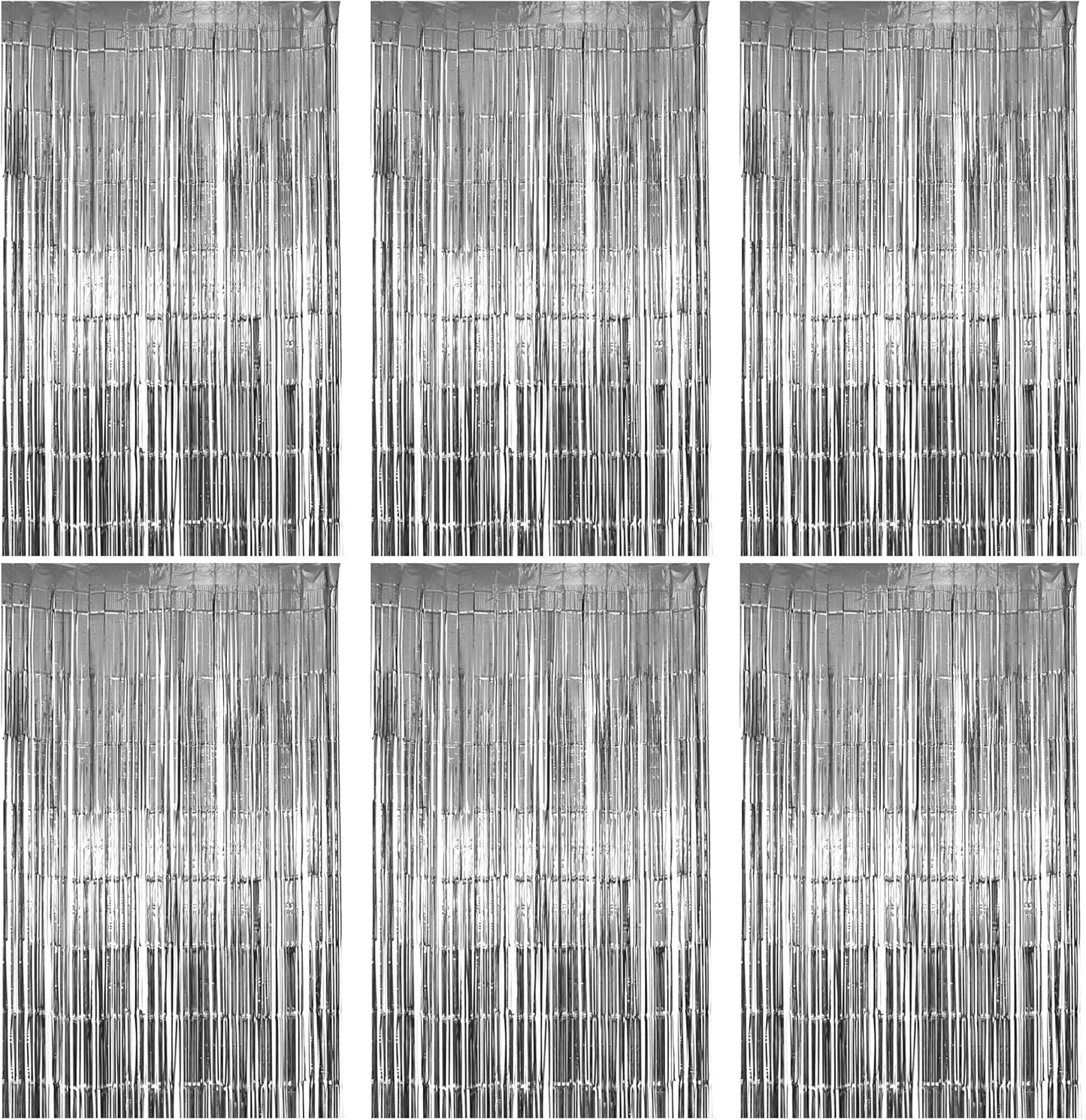 6 Pack Silver Foil Fringe Curtains, Silver Tinsel Backdrop Party Curtains, Party Supplies for Birthday, Holidays, Parties & More