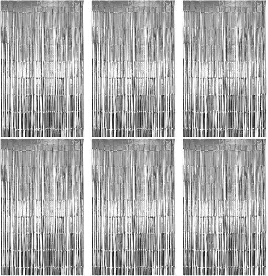 6 Pack Silver Foil Fringe Curtains, Silver Tinsel Backdrop Party Curtains, Party Supplies for Birthday, Holidays, Parties & More