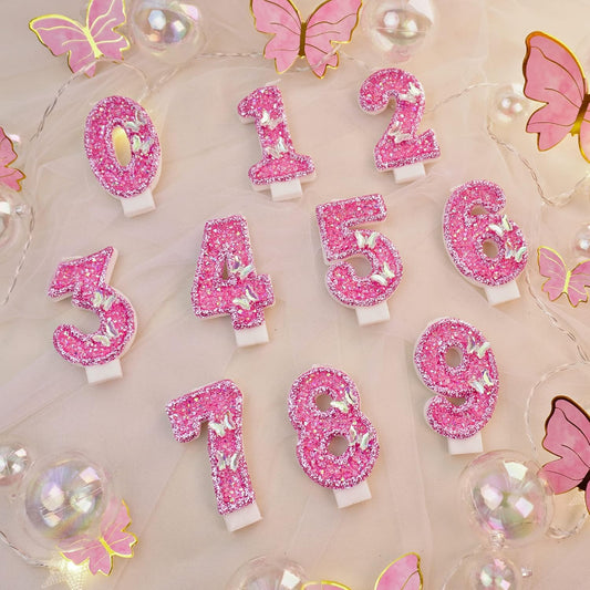 Birthday Candles, Number Candles for Birthday Cakes with Butterfly, Pink Birthday Candles Sparklers, 3.2" Cake Candles for Cake Topper Decoration, Party/Festival Celebration(Number 7)