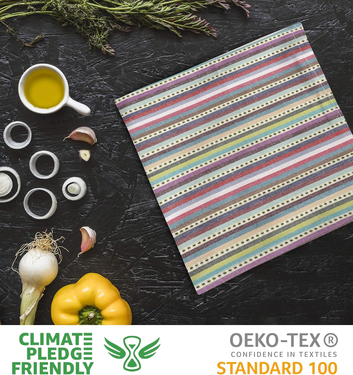 Urban Villa Cloth Napkins Beige Multi Stripes 100% Cotton Absorbent Dinner Napkins (Set of 12) 20x20 Inches Soft Durable Washable Reusable Ideal for Everyday Use Wedding Parties Cloth Dinner Napkins