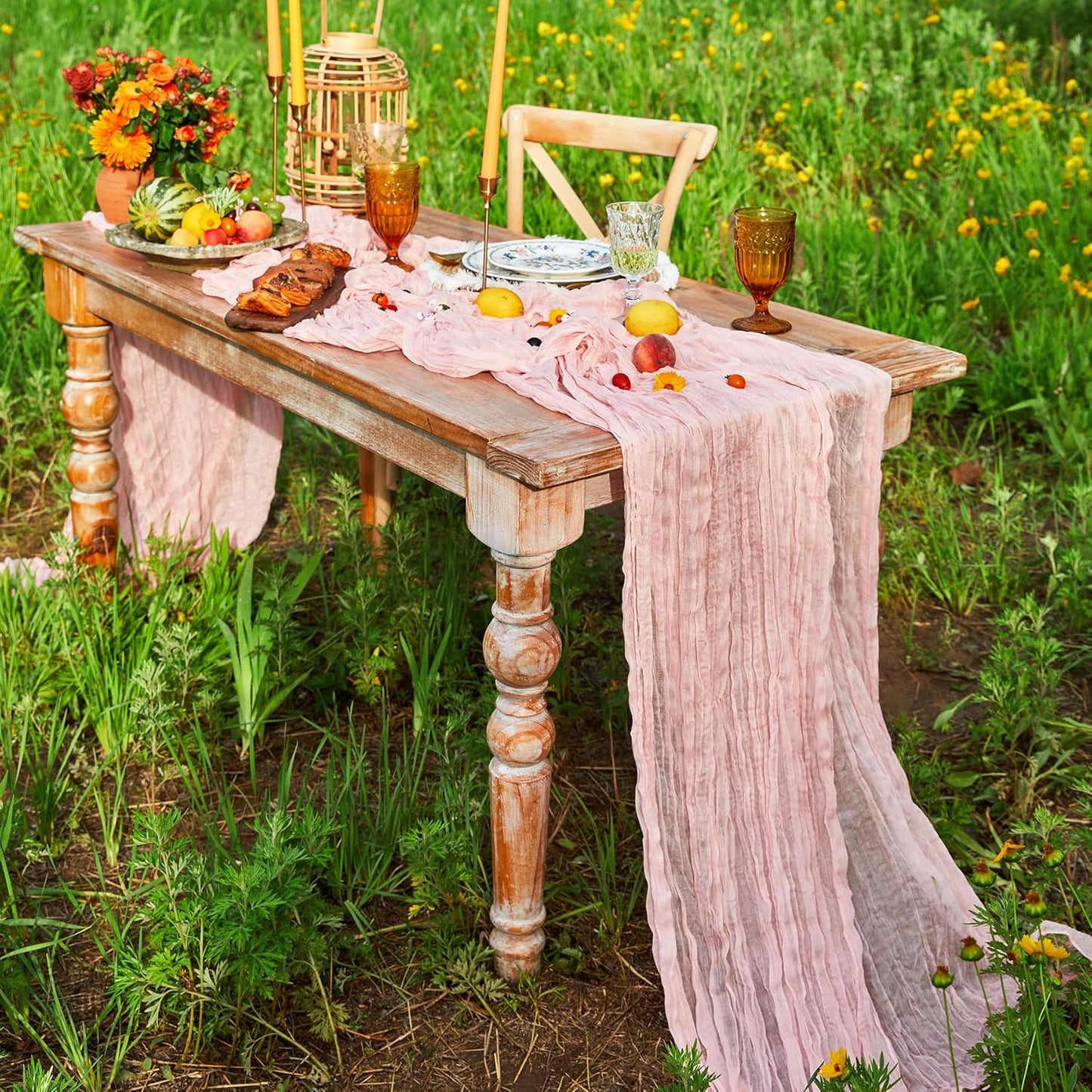 DOLOPL CheeseclothTable Runner 13.3ft Boho Gauze Cheese Cloth Table Runner Cheese Cloth Table Runner for Baby Shower Decoration Bridal Shower Party Long Sheer Centerpiece