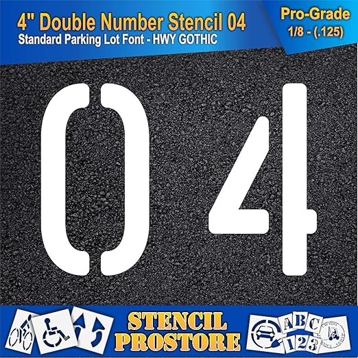 Pavement, Curb, and WheelStop Stencils - 4 inch Double Number Stencil - (04) - 4" x 5.5" x 1/8" (128 mil) - Pro-Grade