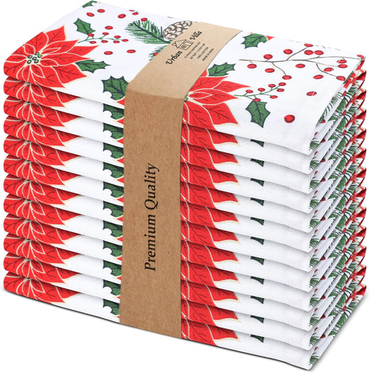 Urban Villa Christmas Dinner Napkins Set of 12 Pine Cone Print Cloth Napkins 100% Cotton Premium Quality 20x20 Inches Over Sized Cloth Napkins with Mitered Corners Durable Hotel Quality