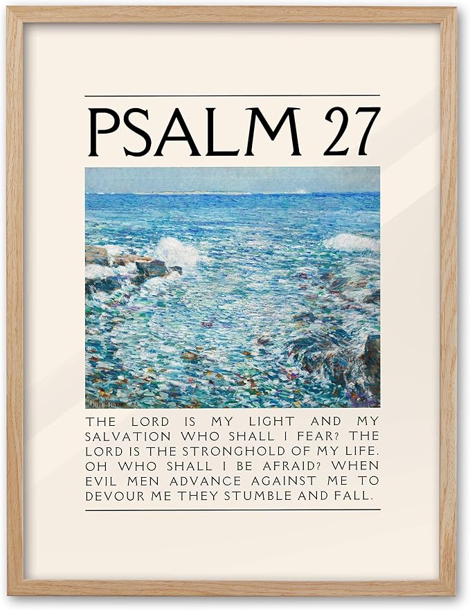 EcoHest OAK Wood Jesus Framed Wall Art, 12x16in Psalm 27 Bible Verse Christian Wall Art, Modern Faith Religious Bedroom Decor For Living Room Bathroom Christian Merch Gift 1Pack