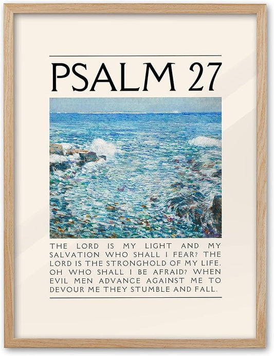 EcoHest OAK Wood Jesus Framed Wall Art, 12x16in Psalm 27 Bible Verse Christian Wall Art, Modern Faith Religious Bedroom Decor For Living Room Bathroom Christian Merch Gift 1Pack