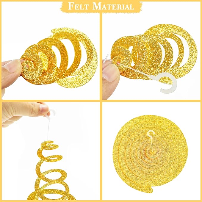 36 Pcs Blue Gold Hanging Swirl Decorations Royal Blue Glitter Gold Beige Felt Swirl Streamer Spiral Ceiling Garland for Birthday Graduation Wedding Baby Shower Retirement Nautical Ahoy Achor Party