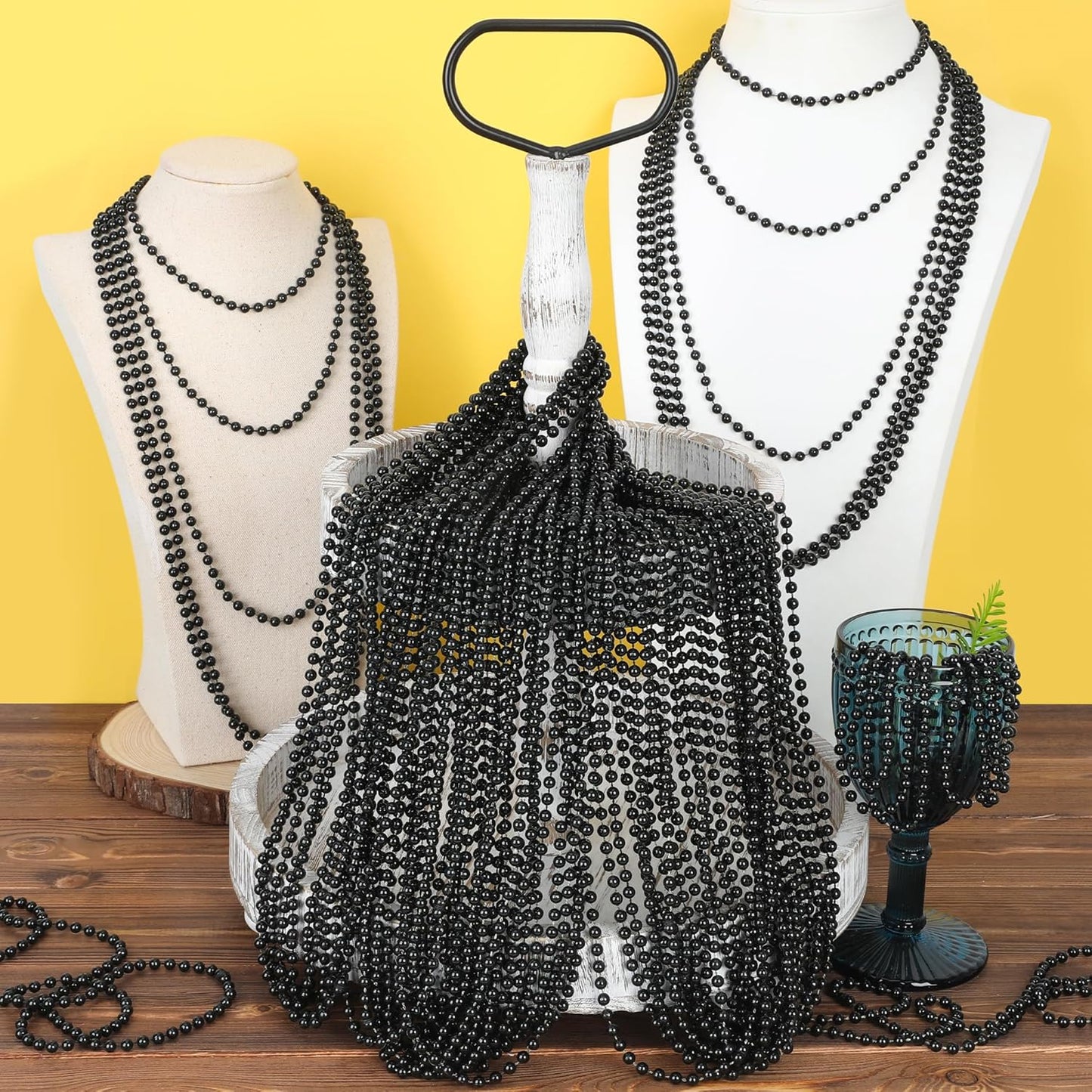 Black Beads Necklace, 15PCS Halloween Black Bead Stuff Accessories, 33" Mardi Gras Beads Necklace Costume, Festival Parade Throw for Halloween New Years Wedding Party Events Supplies Decorations