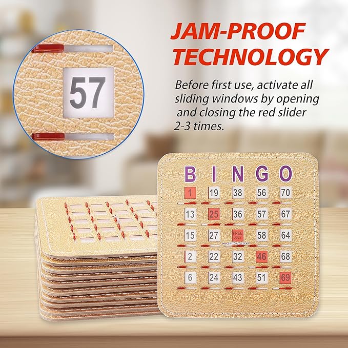 GSE Games & Sports Expert Shutter Bingo Cards, Finger-Tip Shutter Slide Bingo Cards, Easy-Read Large Print Bingo Cardboard with Sliding Windows