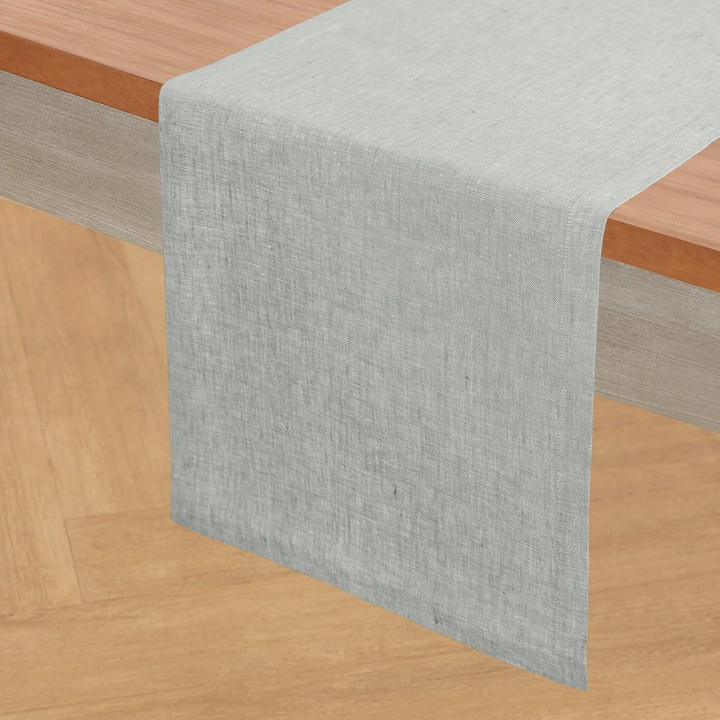 Solino Home Linen Table Runner 120 Inches Long - Athena, 100% Pure Linen Chambray Grey Table Runner 14 x 120 Inch for Dining, Fall, Autumn, Halloween, Thanksgiving