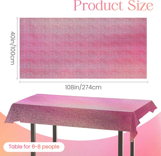 4 Pcs Pink Holographic Plastic Tablecloths Laser Table Covers 40" x 108" Foil Disposable Table Cloths for Themed Birthday Party Wedding Christmas Holiday Party Decorations