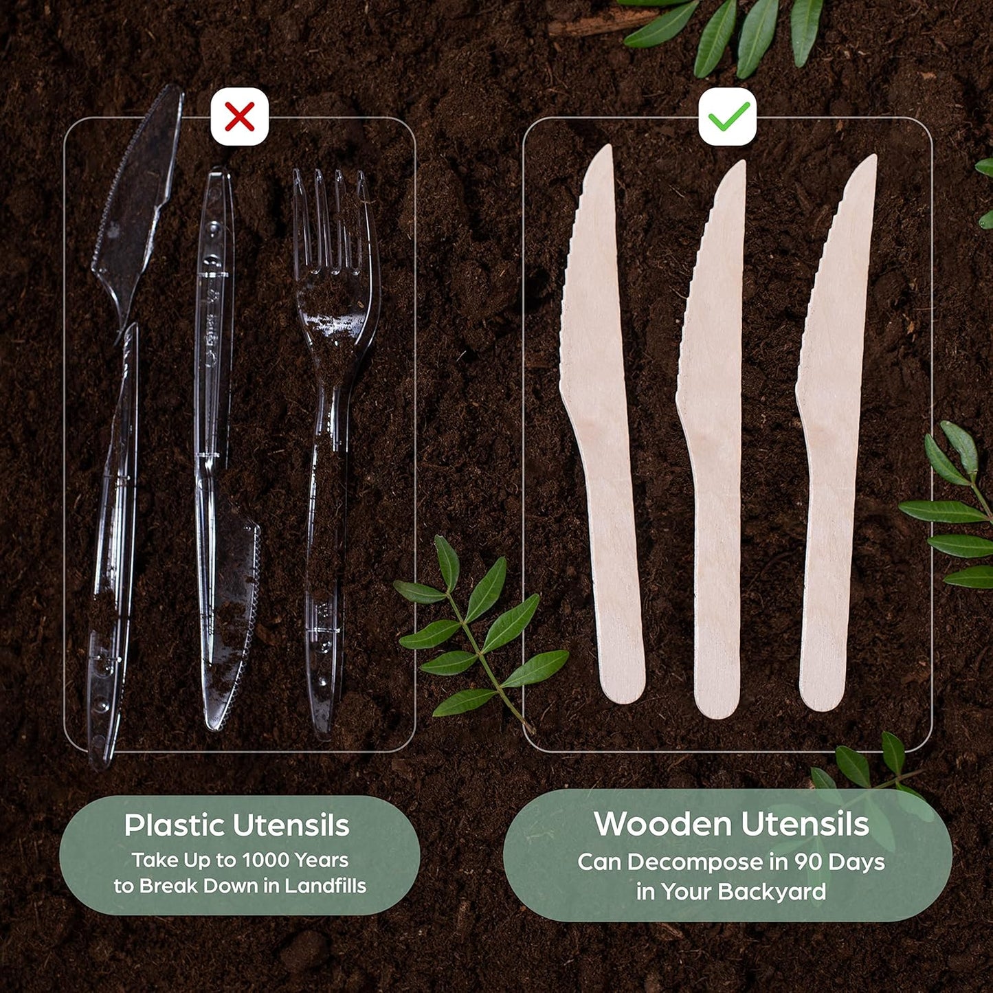 Wooden Disposable Knives - 300 Piece Wood Compostable Knives - Eco-Friendly Biodegradable Utensils for Party - Free From Plastic Cutlery Set - Disposable Cutlery for Eating - Compostable Utensils