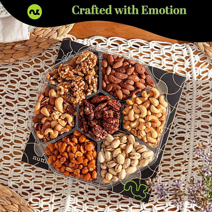 NUT CRAVINGS - Halloween Treats For Adults Mixed Nuts Gift Basket in Black Gold Box (7 Assortments, 2 LB) Holiday Xmas Christmas Food Arrangement, Healthy Snack Care Package, Food Assortments