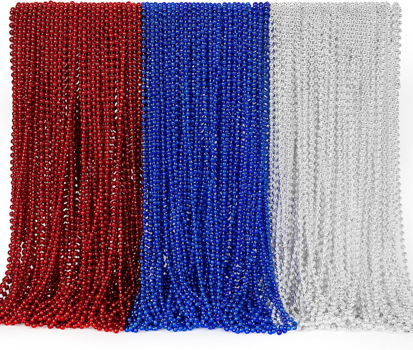 4th of July Accessories, 144PCS Independence Day Bead Necklaces, Metallic Patriotic Red Blue White Necklace, 4th of July Necklace for Memorial Day Patriotic Parades Party Favors Supplies
