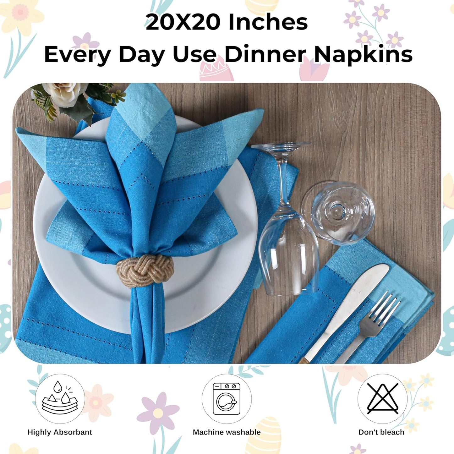 Homidate Cotton Cloth Napkins Set of 12 – 20x20 Blue Multi Double Hemstitched – Machine Washable Dinner Napkins for Weddings, Parties & Father’s Day Celebrations
