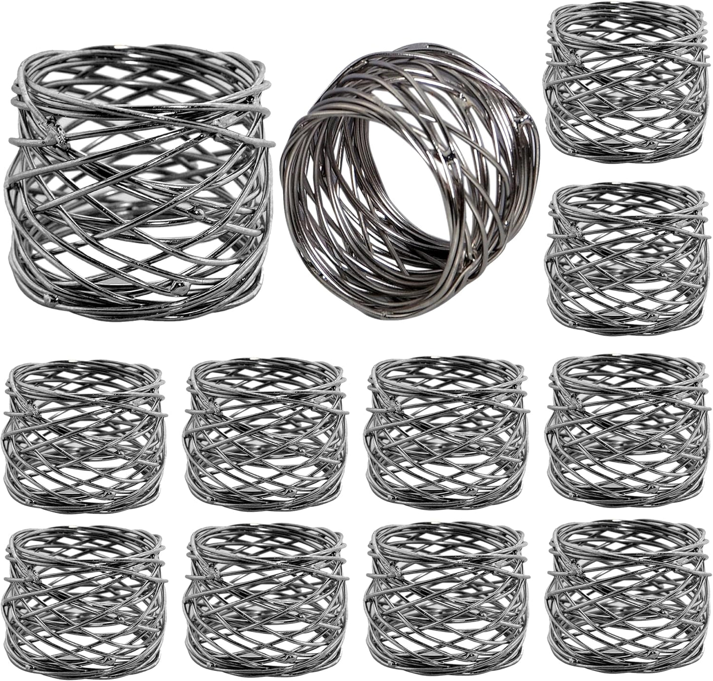 Napkin Rings-12-Piece Set of Premium 100% Metal, Rust-Resistant Tabletop Décor - Napkin Holders for Family Dinner, Wedding, Party, Decorations, Banquet, Party, Easter (Silver)- ALPHA Living HOME
