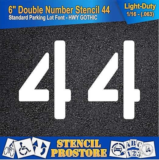 Pavement, Curb, and WheelStop Stencils - 6 inch Double Number Stencil - (44) - 6" x 9" x 1/16" (63 mil) - Light-Duty