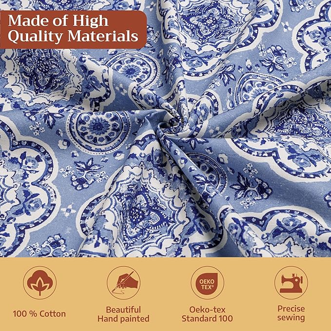 Maison d' Hermine Table Cloth Rectangle Table 100% Cotton 60 x 90 Inches Tablecloth Reusable Decorative for Dining Room Farmhouse Home Valentines Day Decorations Spring Summer - Melodie Bleue