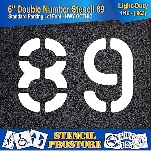 Pavement, Curb, and WheelStop Stencils - 6 inch Double Number Stencil - (89) - 6" x 9" x 1/16" (63 mil) - Light-Duty