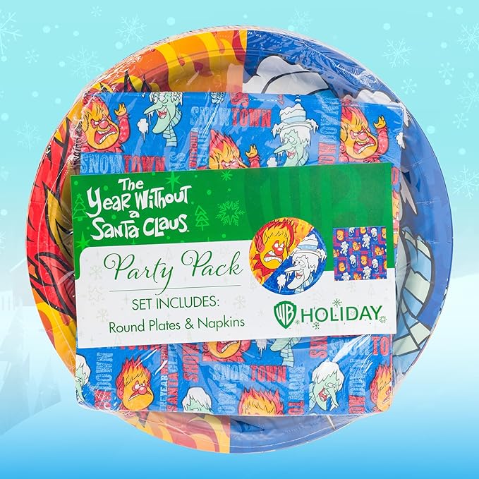 Silver Buffalo The Year Without a Santa Claus Heat Snow Miser Christmas 32 Pack Partyware Disposable Paper Plates and Napkins