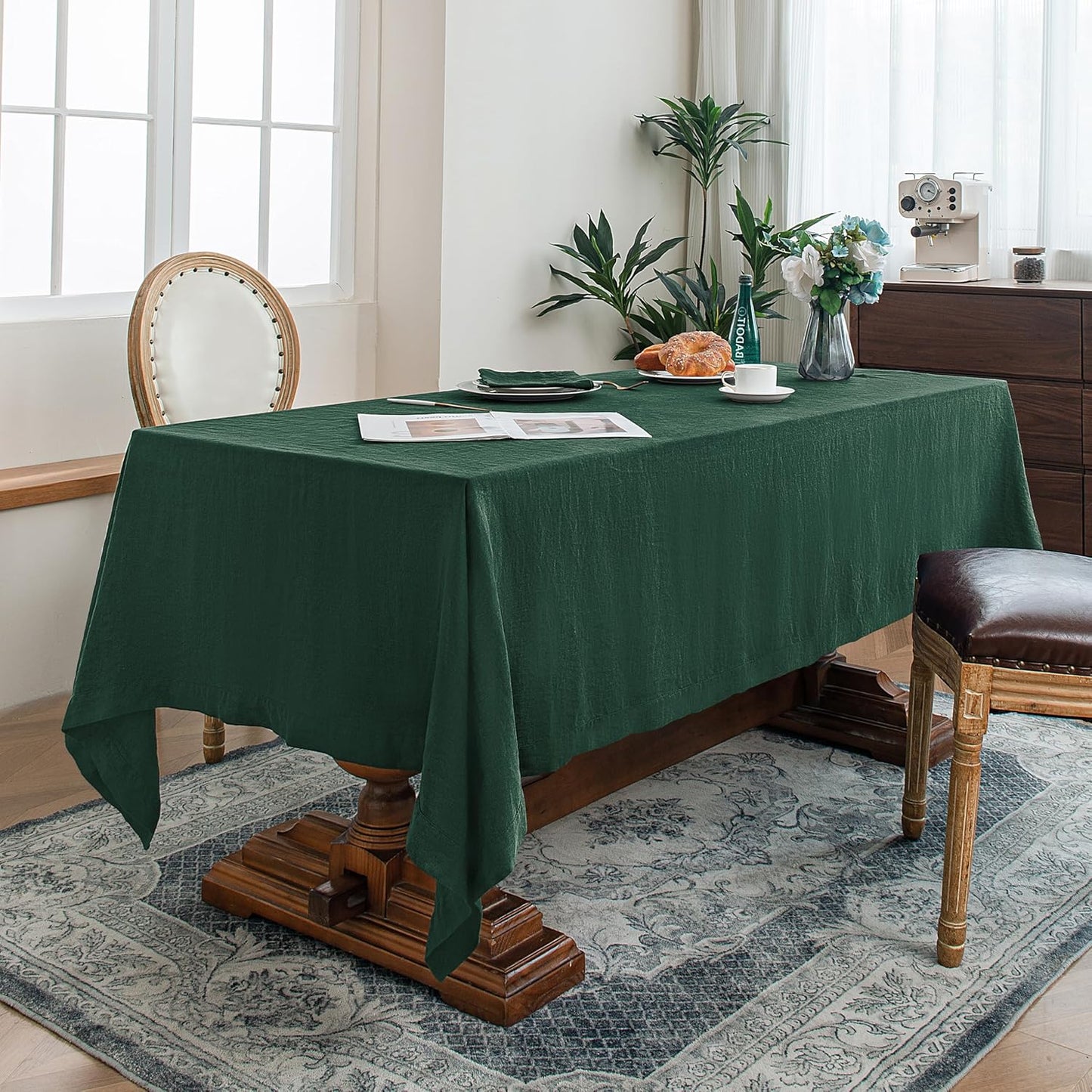 Linen World Linen Tablecloth,100% French Linen Green Tablecloth 72" x 72" Inch,Washable Square Tablecloth for Dining,Outdoor,Weddings and Restaurants,Decorative Thanksgiving Christmas