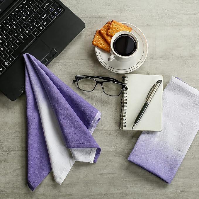 FINGERCRAFT Cloth Napkins Set of 6 Cotton Blend 20x20 Inch Large Size Dinner Napkins Cloth Perfect for Parties Dinners Weddings Cocktail Christmas Easter Ombre Tie Dye Purple