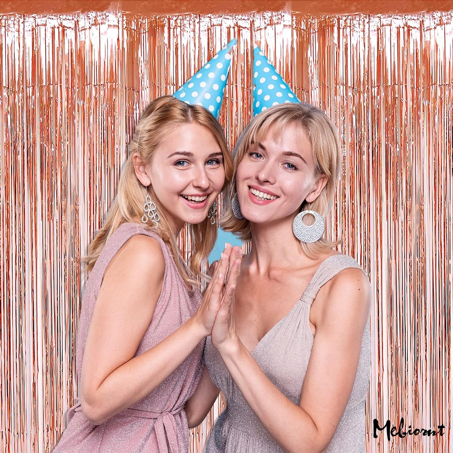 4 Pack Rose Gold Fringe Curtain Backdrop, 3.2Ft x 9.8Ft Metallic Tinsel Foil Fringe Streamers Background for Photo Booth Birthday Wedding Baby Shower Carnival Easter Mother’s Day Party Decorations