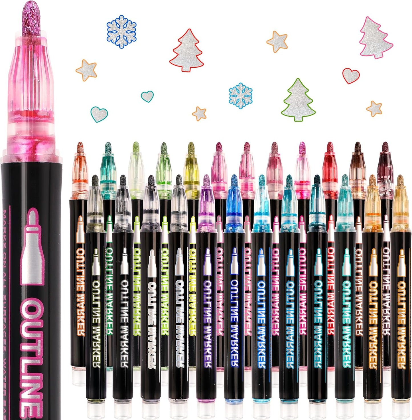 Outline Glitter Markers, 24 Colors Outline Shimmer Markers, Teen Girl Gifts Trendy Stuff, Glitter Pens Set, Art Crafts School Journaling Supplies for Kids Girls Ages 4-16 Year Old