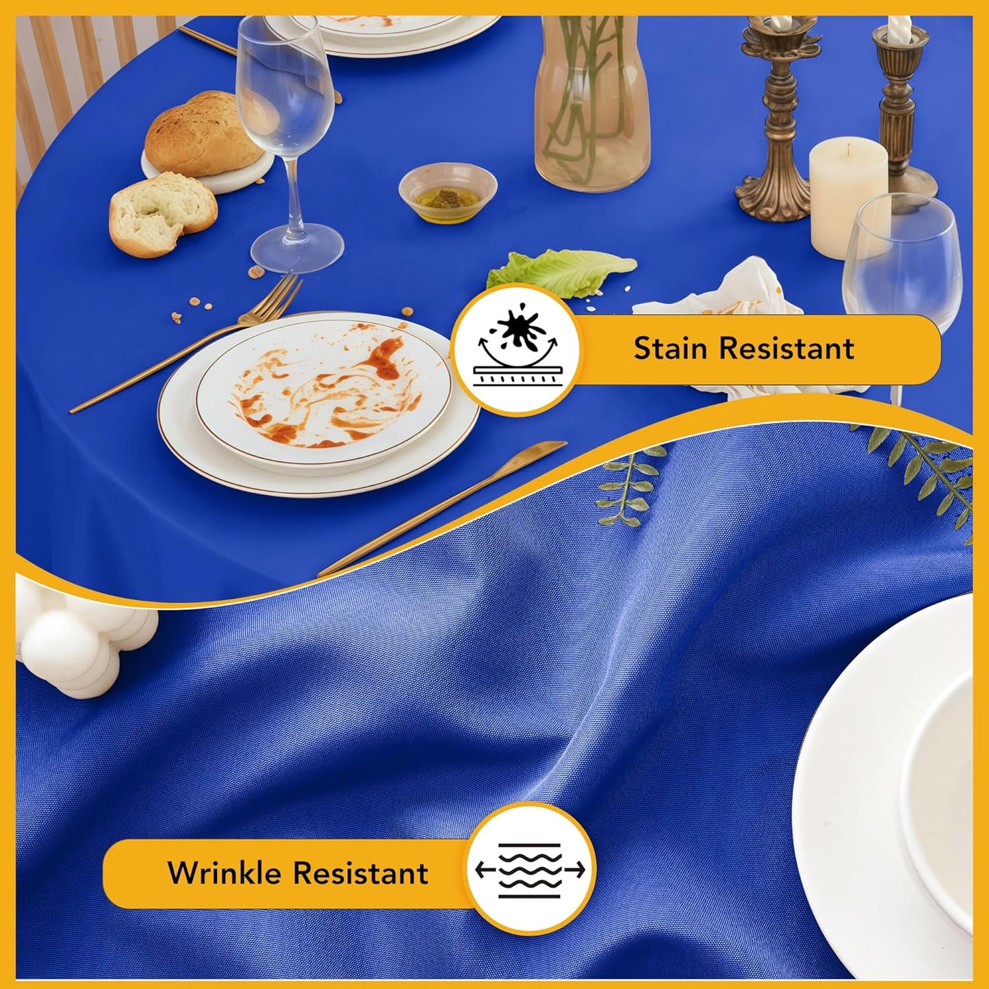 10-Pack Royal Blue Round Tablecloths, 108 Inches, Stain-Resistant Polyester for 4-5 Ft Round Tables - Washable Table Covers for Weddings, Banquets, Birthday Parties, Events