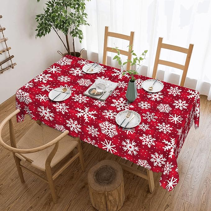 YCness Christmas Party Tablecloth Red Christmas Floral Winter Table Cover for Merry Christmas Holiday New Year Party Supplies Bedroom Kitchen Living Room 55x55 Inch Rectangle
