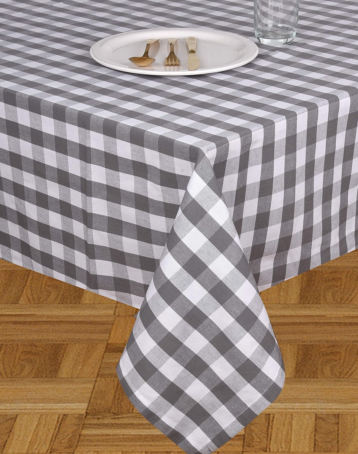 Urban Villa Tablecloth Buffalo Check Table Cloth Tabletop Cover Kitchen Dining Tablecloth 100%Cotton Great Parties Wedding Holiday Dinner Grey/White Color Rectangle 60X84 Inches 6-8 Seats Table Cloth