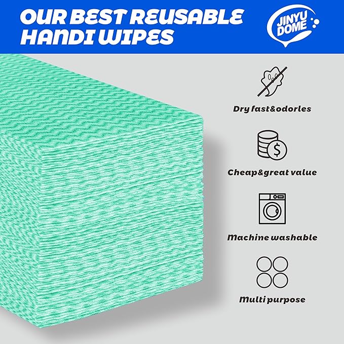 Handi Wipes Reusable Cloths, Green Disposable Kitchen Cleaning Towel Roll, Heavy Duty J Cloth,100 Count