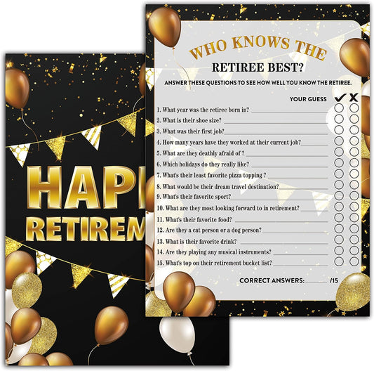 Retirement Party Games - Who Knows The Retiree Best Retirement Games - 30 Game Cards – Retirement Party Favors Supplies Decorations (01)