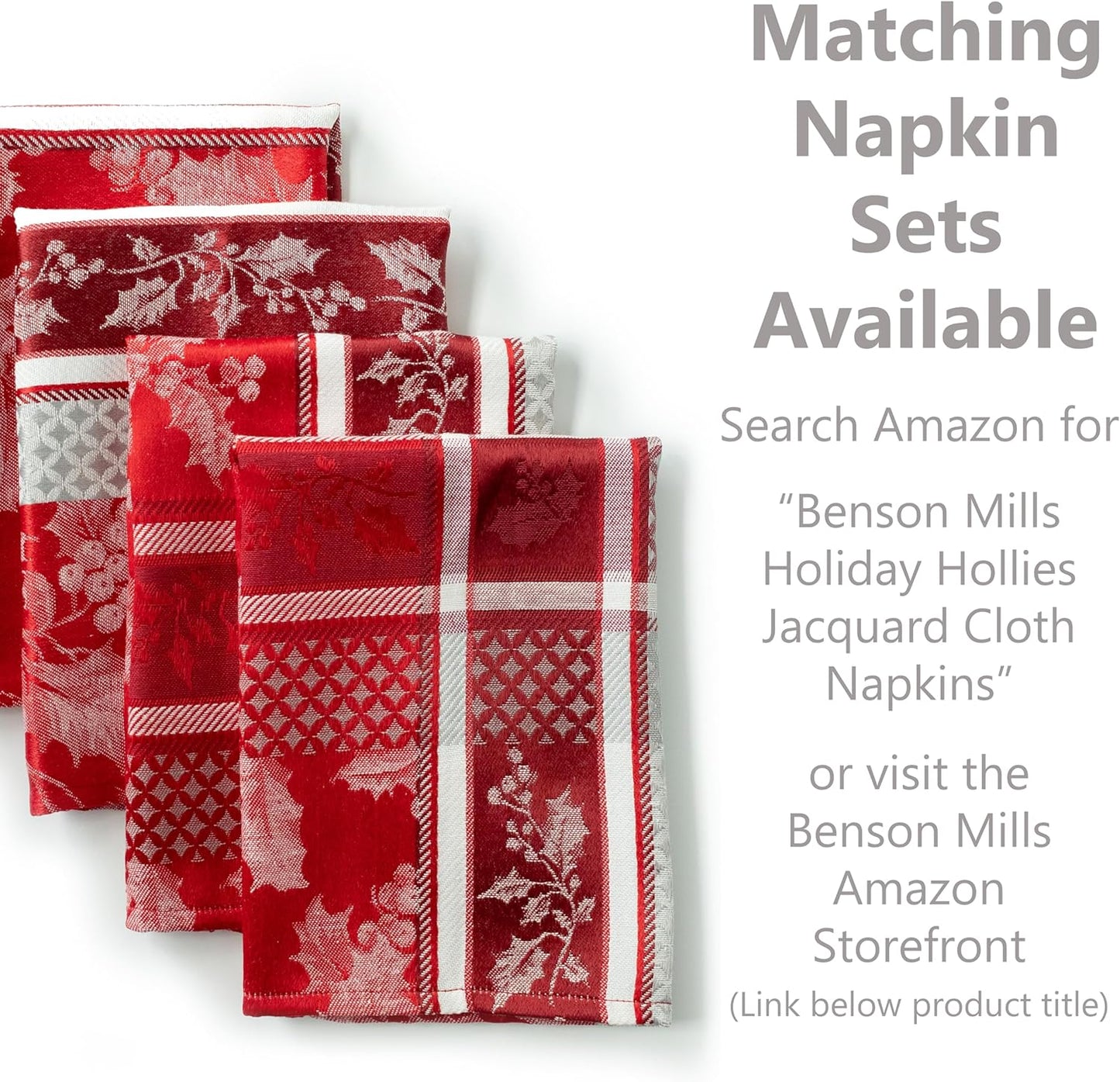 Benson Mills Holiday Hollies Yarn Dyed Jacquard Fabric Table Cloth, Holiday, Winter, and Christmas Tablecloth (70" Round, Holiday Hollies)