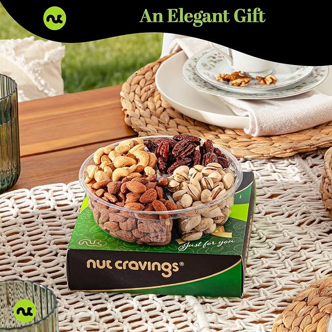 NUT CRAVINGS - Halloween Treats For Adults Mixed Nuts Gift Basket in Green Gold Box (4 Assortments) Holiday Xmas Christmas Food Arrangement, Healthy Snack Care Package, Food Assortments