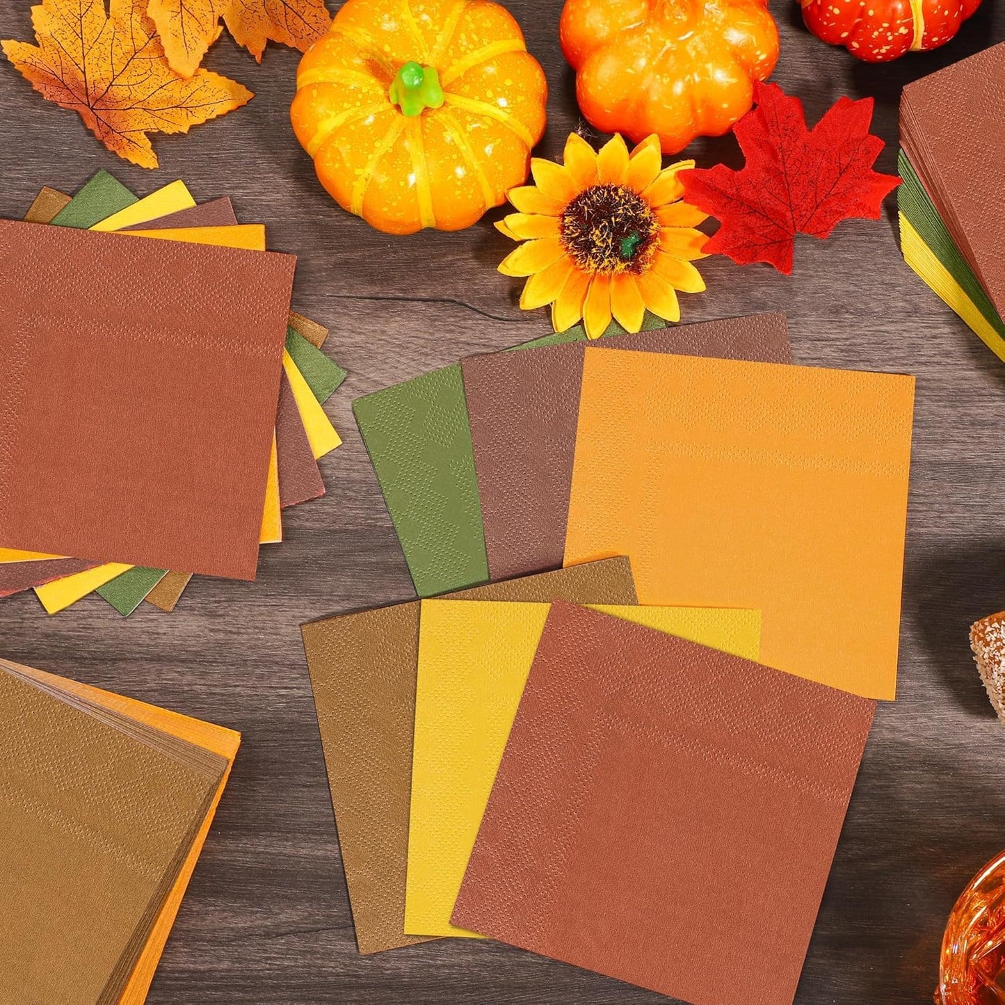 150 Pieces Thanksgiving Fall Paper Napkins Cocktail Napkin Beverage Luncheon Napkins 2 Ply for Autumn Party Favors, 6 Colors