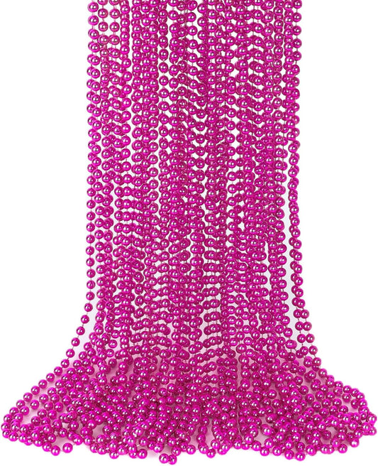 Breast Cancer Awareness Accessories, 15PCS Metallic Rose Red Bead Necklace Party Favors, 33" Mardi Gras Christmas Necklace Stuff, Festival Parade Throw Accessories for Wedding Birthday Gender Reveal