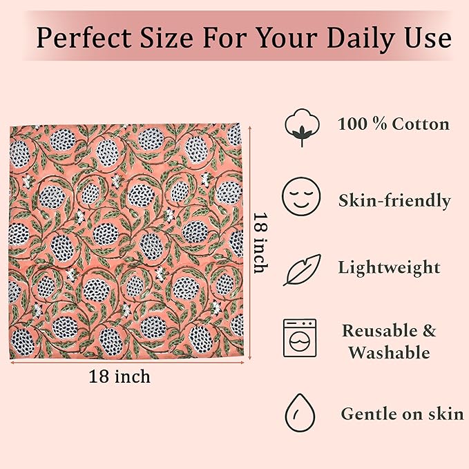 Napkins, Kitchen Towels, Table Decor, Table Linen, Cotton Cloth Border Napkins, Size 18"x 18", Hand Block Print Lunch, Dinner Napkins (Random Mix, Set of 4-18x18 Inch)