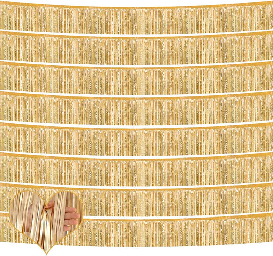 6 Pack 10 Feet Foil Fringe Garland Metallic Tinsel Banner Wall Hanging Curtain Streamers Backdrop for Parade Floats Bachelorette Birthday Party Thanksgiving Christmas Decorations(Champagne Gold)