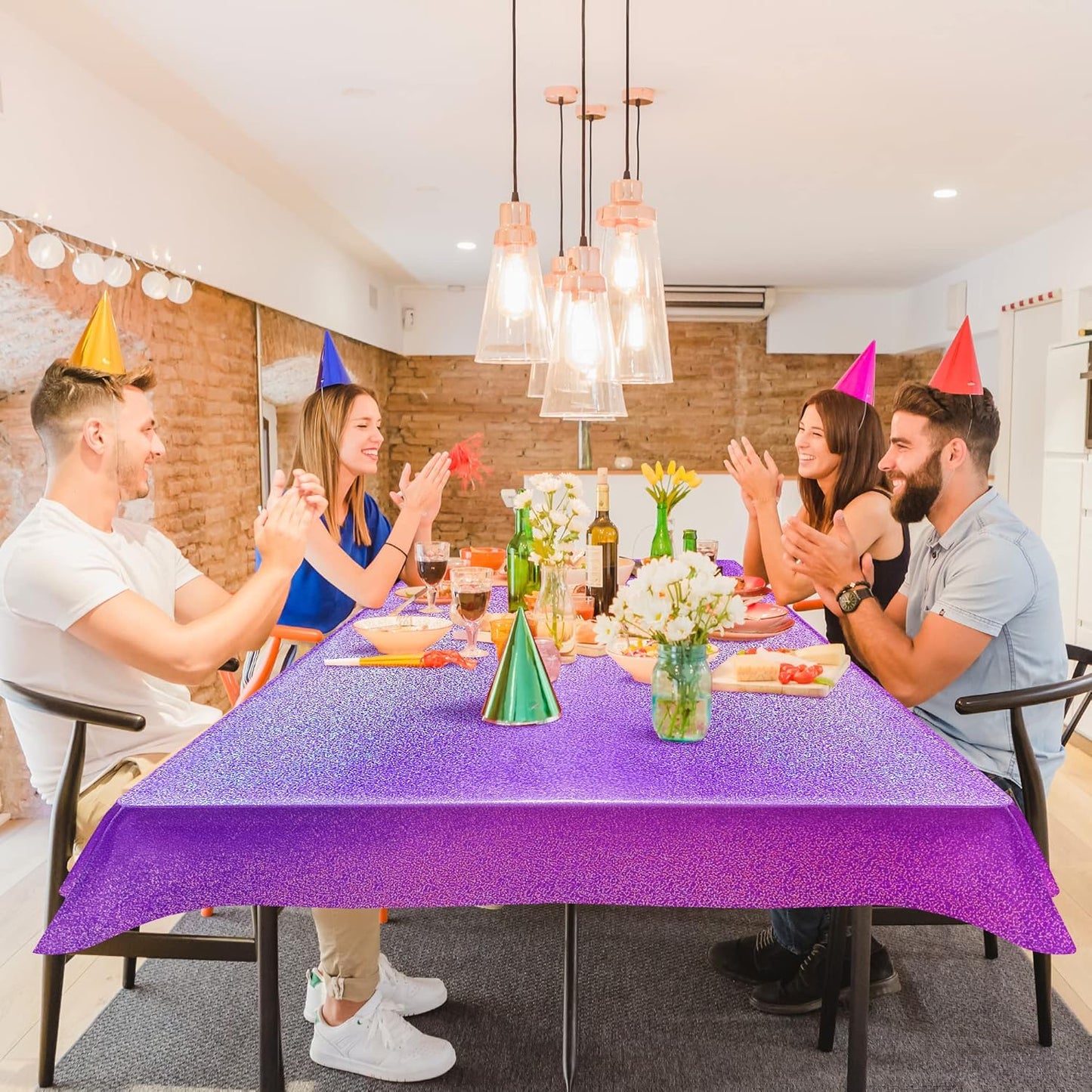 1 Piece Purple Holographic Laser Tablecloths Iridescence Shiny Table Covers 40" x 108" Aqua Foil Rectangle Table cloths for Halloween Undersea Ocean Birthday Party Winner Wedding Party Décor