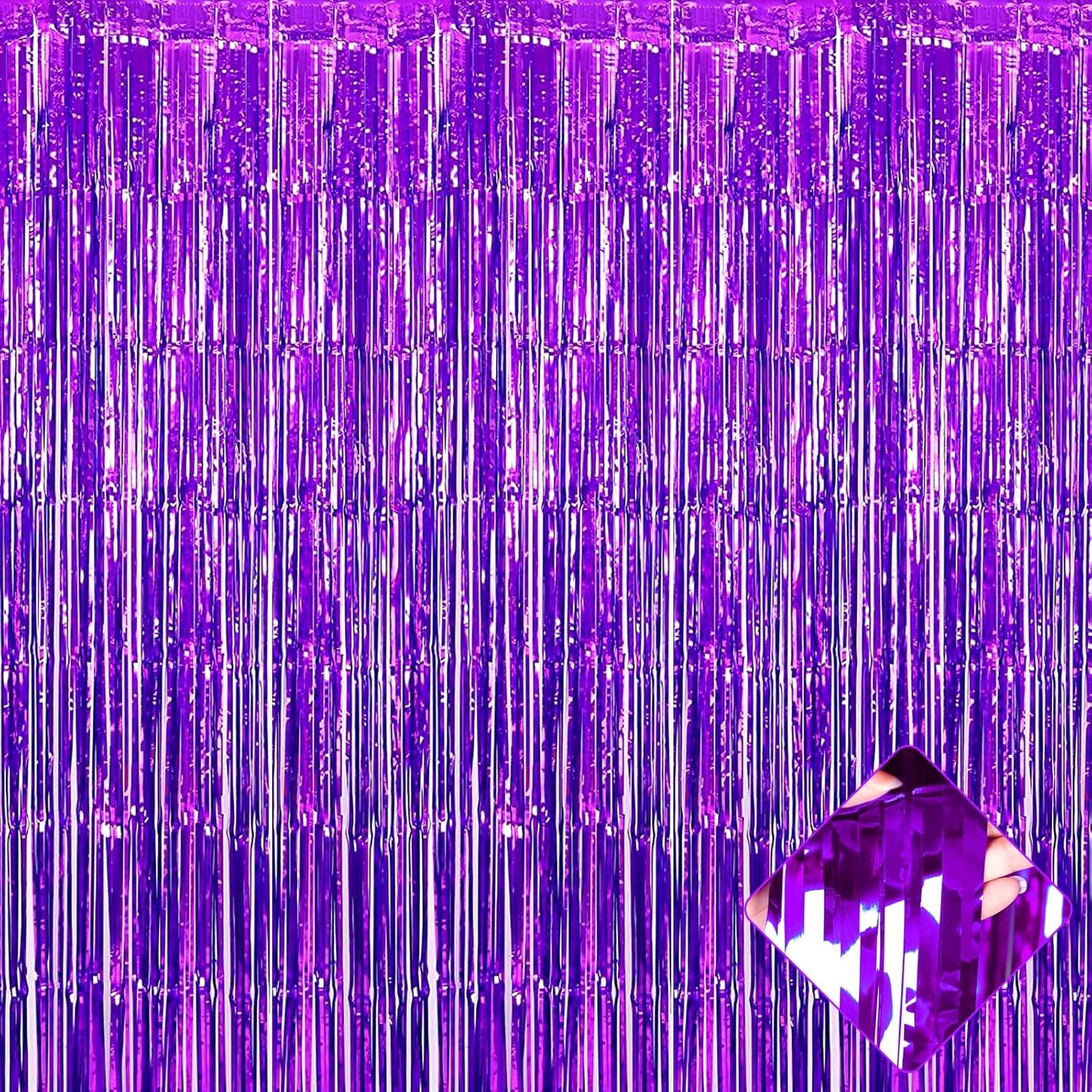 4 Pack 3.3Ft x 6.6Ft Purple Foil Fringe Curtain Backdrop, Metallic Tinsel Foil Fringe Streamers Curtains Background for Photo Booth, Birthday, Wedding, Halloween, Christmas Party Decoration