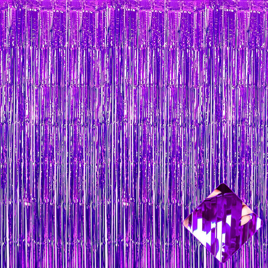 4 Pack 3.3Ft x 6.6Ft Purple Foil Fringe Curtain Backdrop, Metallic Tinsel Foil Fringe Streamers Curtains Background for Photo Booth, Birthday, Wedding, Halloween, Christmas Party Decoration