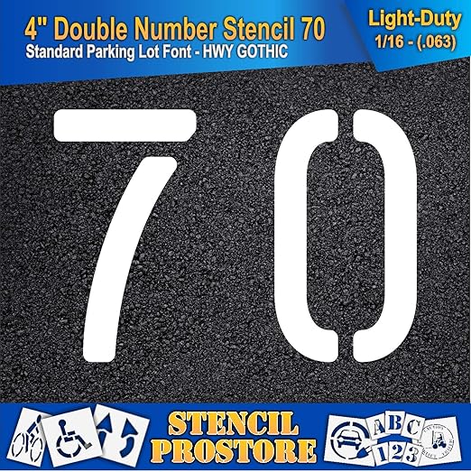 Pavement, Curb, and WheelStop Stencils - 4 inch Double Number Stencil - (70) - 4" x 5.5" x 1/16" (63 mil) - Light-Duty