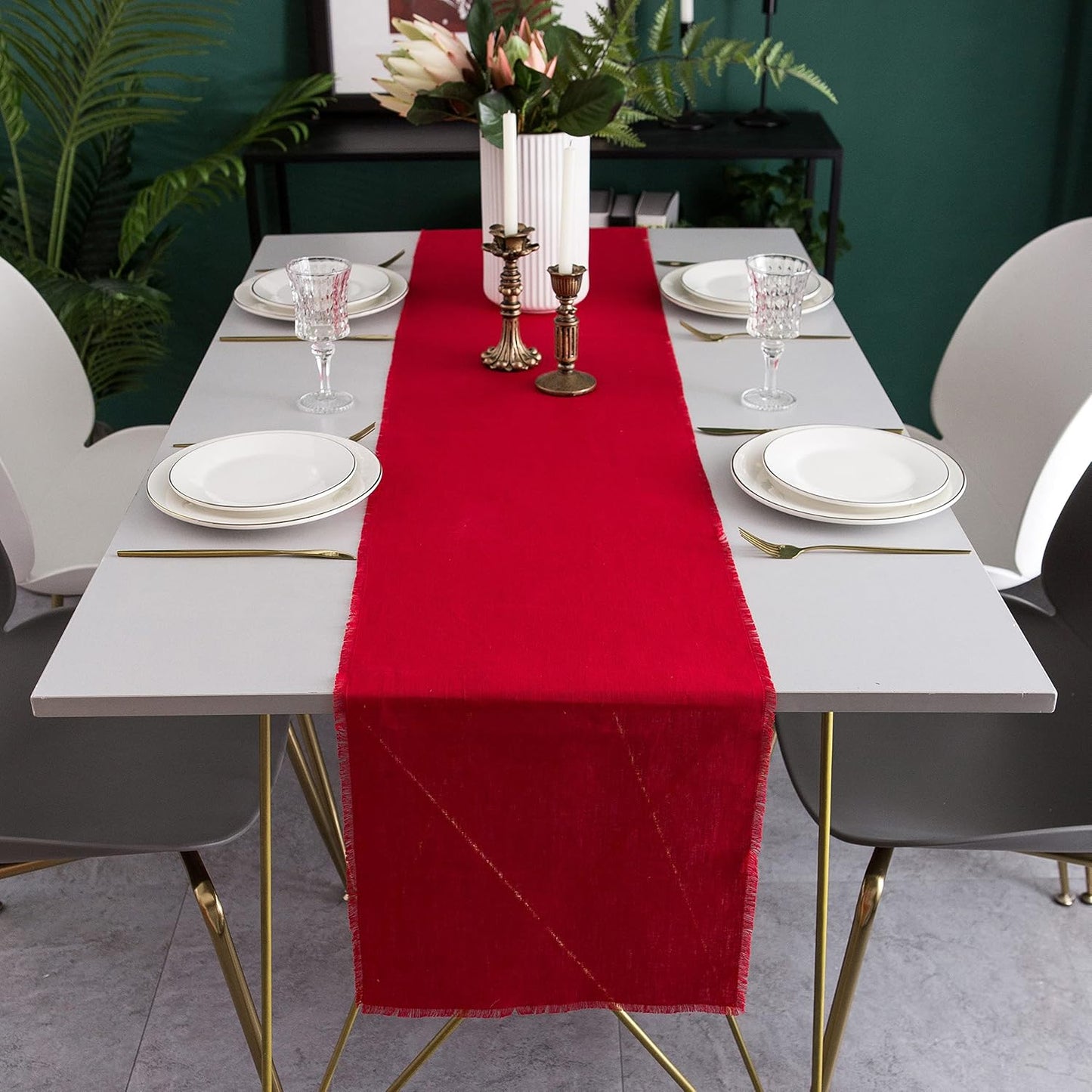 Christmas Table Runner with Fringe- 14x72 Inch Red, 100% Pure Linen Christmas Runner for Table, Red Table Runner for Winter – Machine Washable, Handmade