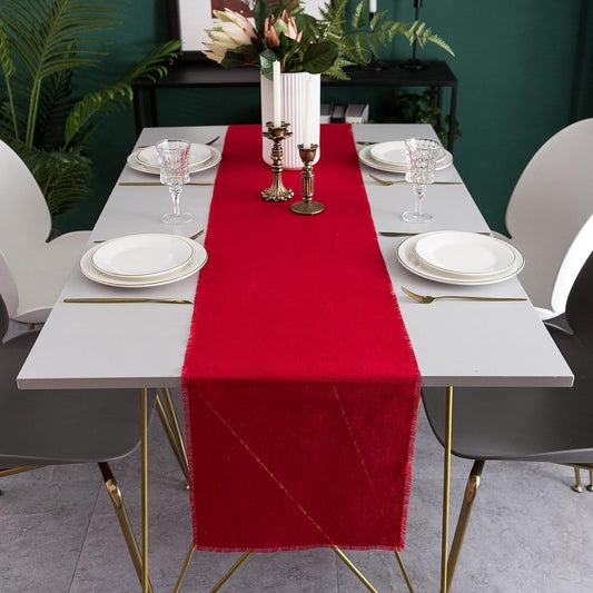 Christmas Table Runner with Fringe- 14x72 Inch Red, 100% Pure Linen Christmas Runner for Table, Red Table Runner for Winter – Machine Washable, Handmade