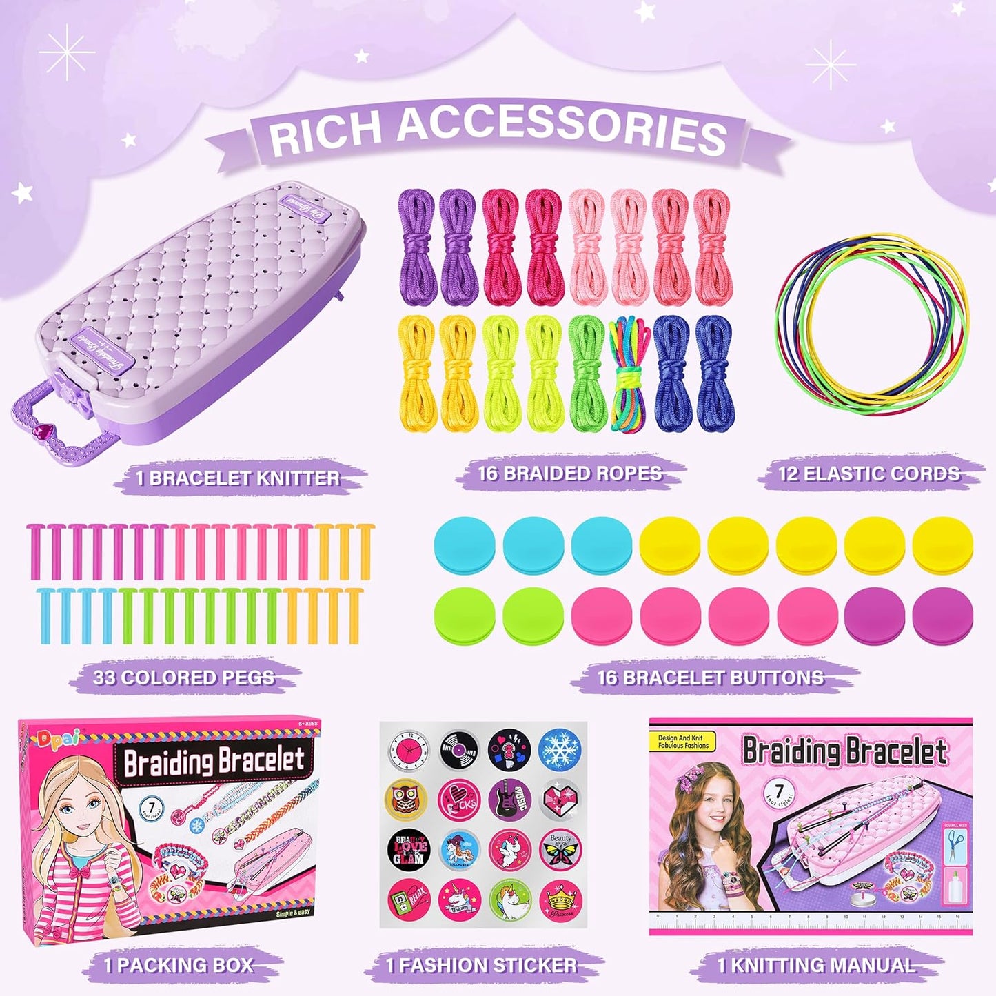 Friendship Bracelet Making Kit for Girls,DIY Arts and Crafts Toys,Jewelry String Maker Kit,The Best Birthday Gifts Ideas for Girls 6 7 8 9 10 11 12+ Years Old（Double Purple
