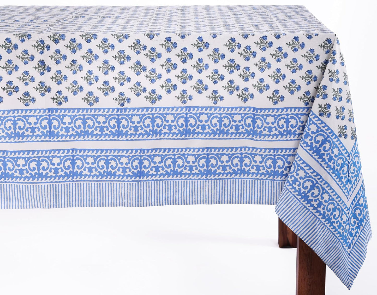 ATOSII Gulbahar Blue 100% Cotton Fall Rectangle Tablecloth, Handblock Print Floral Table Cloth for Kitchen Dining Linen I Thanksgiving Christmas Weddings Outdoors I 72 X 120 Inches I 10 Seater